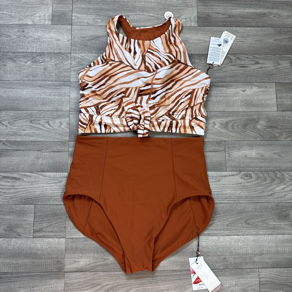 CALIA by Carrie Underwood Rust Zebra Print High Waist Tankini